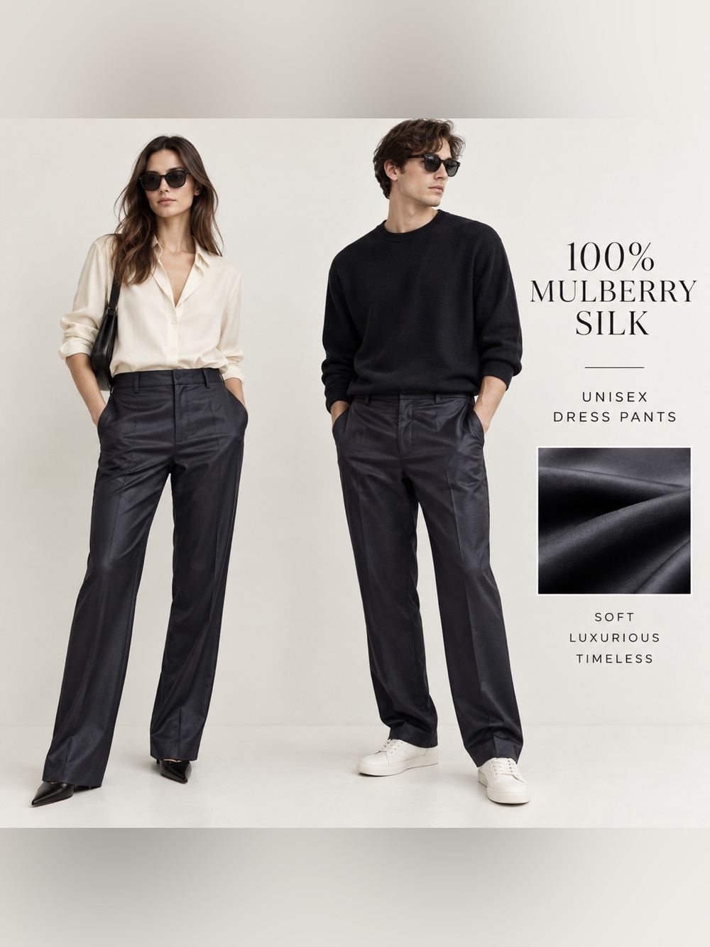 100% Mulberry Silk Unisex Dress Pants – Factory Export Leftover Stock Size 36&42